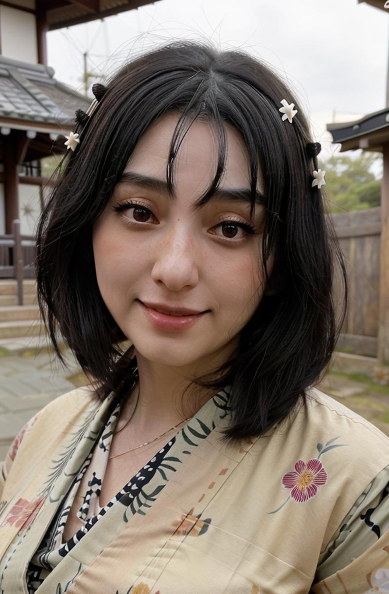 00207-1543587021-smile, 1 mature woman wearing a kimono and hairpin ,  _1.4, looking at viewer, eyewear on head, huge sagging breasts, black hair.png